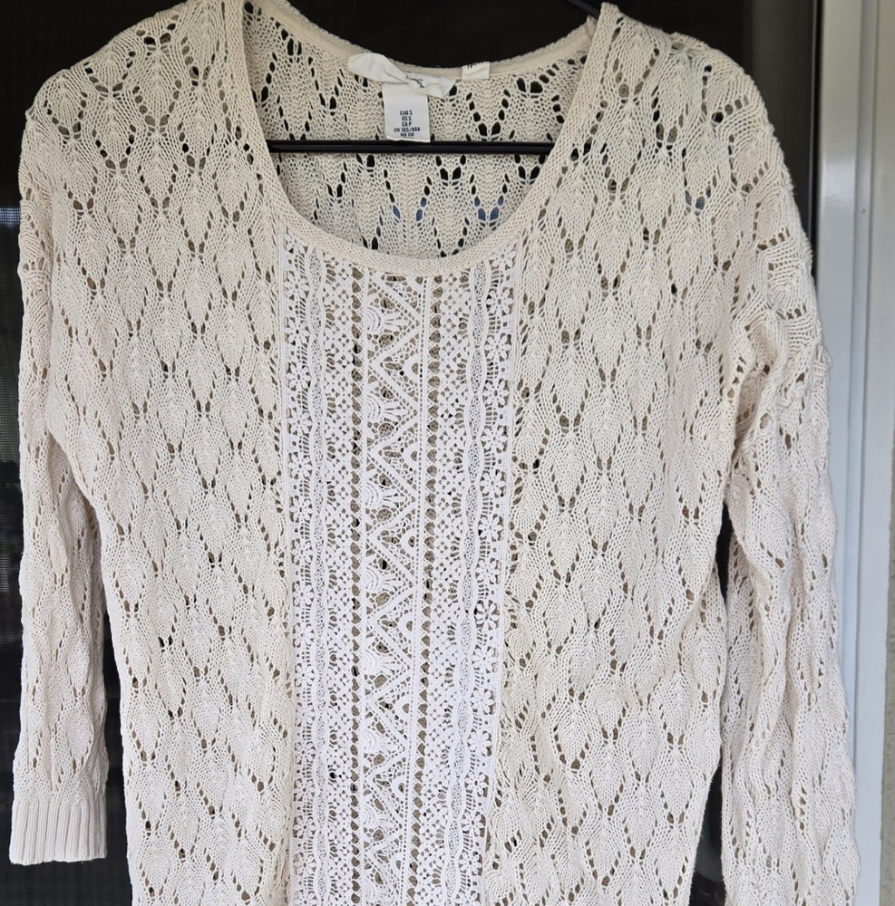 H&M Cozycore Crochet Costal Granddaughter Sweater Size Small